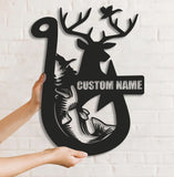 Maxcorners Personalized Hunting Metal Sign WITH LED/WITHOUT LED Light Fishing Wall Art Deer Head Sign Hunter Gift Duck Hunting Sign Bass Fishing Decor LM0110
