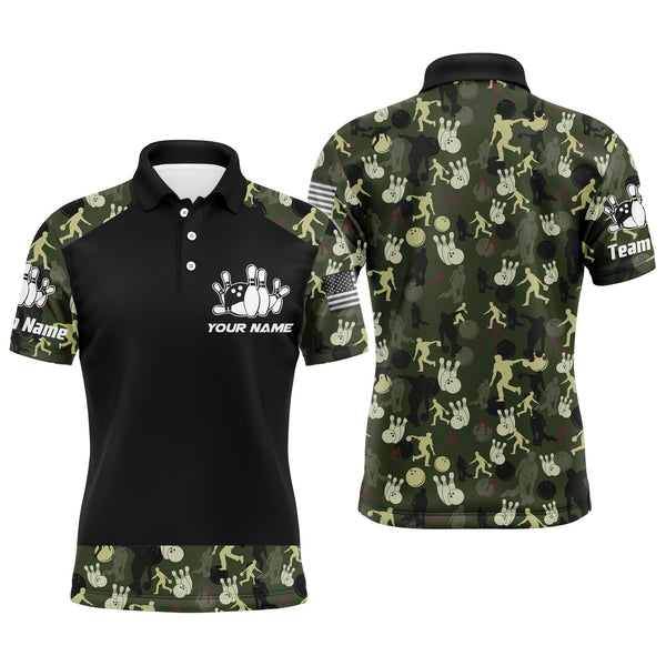 Maxcorners Bowling Camo Balls and Pin American Flag Bowling Customized Name And Team Name 3D Shirt