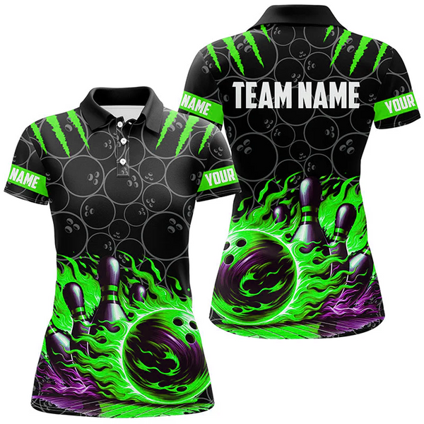Maxcorners Bowling And Pins Flame Multicolor Option Customized Name 3D Shirt For Women