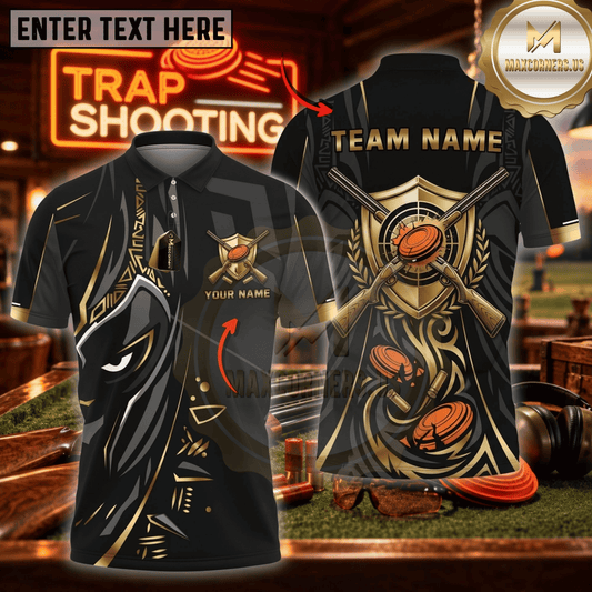 Maxcorners Trap Shooting Skeleton & Shotgun Emblem Graphic Customized Name, Team Name 3D Shirts