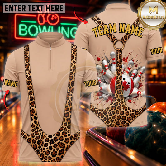 Maxcorners Bowling Humorous Leopard Strap Swimsuit Pin Action Top Customized Name, Team Name 3D Shirts