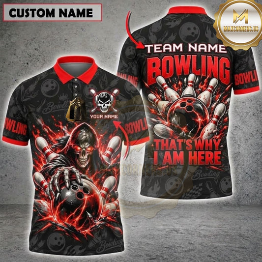 Maxcorners Bowling Ball & Fiery Pin Strike Graphic Multicolor Customized Name, Team Name 3D Shirts