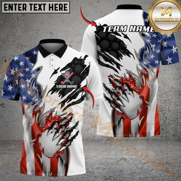 Maxcorners USA Strike Golf Polo Customized Name, Team Name 3D Shirts