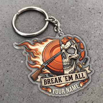Maxcorners Clay Shooting Break Em All Flaming Skull And Clay Target Customized Name 3D Keychain And Ornament