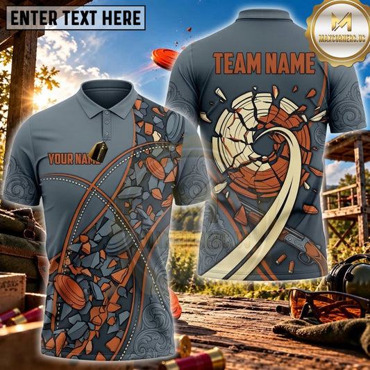Maxcorners Clay Shooting Gray Shotgun Target Dynamic Wave Personalized Name 3D Unisex Shirt