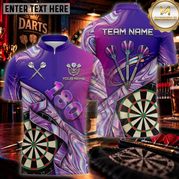 Maxcorners Darts Purple Lightning Dartboard Personalized Name 3D Unisex Shirt