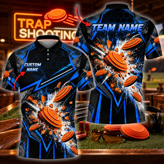 ( 6 Colors ) Maxcorners Trap Clay Shooting Crossed Shotguns & Explosive Clay Targets Multicolor Customized Name, Team Name 3D Shirts