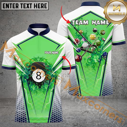 Maxcorners Billiard Ball 8 Enthusiasts Multicolor Options Personalized Name, Team Name 3D Polo Shirt