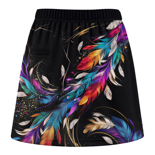Maxcorners Customized Bowling Trouser Skirts With Shorts Underneath, Bowling Colorful Feather With Pockets
