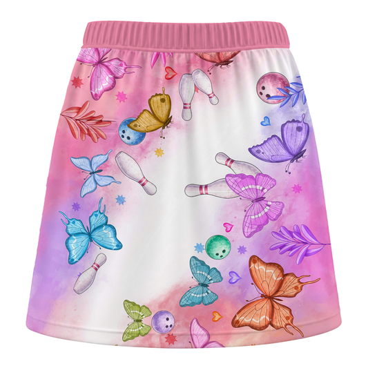 Maxcorners Customized Bowling Trouser Skirts With Shorts Underneath, Bowling Whimsical Butterfly Watercolor With Pockets