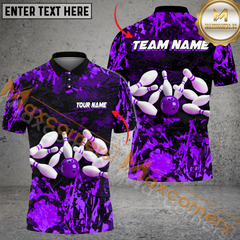 Maxcorners Fly Ink Pattern Bowling Jersey Multicolor Option Customized Name, Team Name 3D Polo Shirt