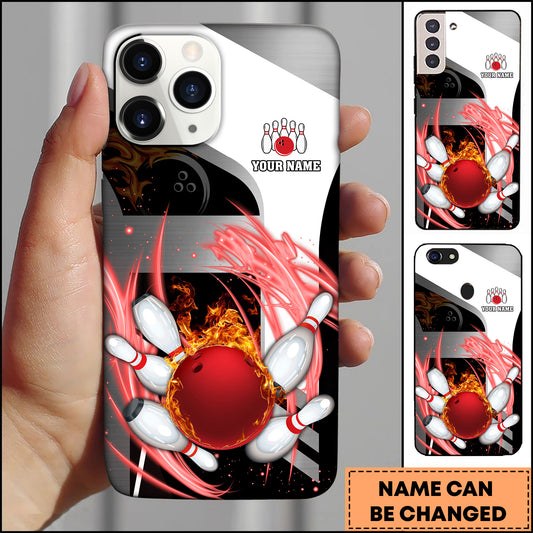 Maxcorners Bowling Flame Strike Ball Multicolor Personalized Name 3D Phone Case