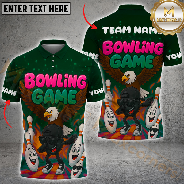 Maxcorners Bowling Eagle Funny Ball Multicolor Customized Name, Team Name 3D Shirts