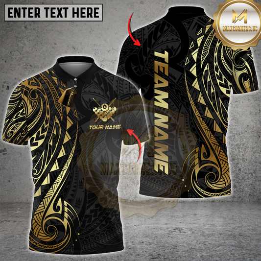 Maxcorners Billiards Sport Polynesian Tribal Cue Ball Multicolor Customized Name, Team Name 3D Shirt