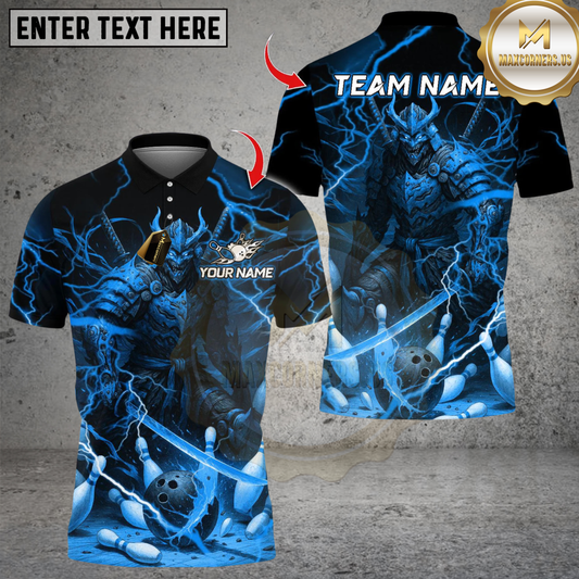 Maxcorners Oni Samurai Warrior With Bowling Design Multicolor Customized Name, Team Name 3D Shirts