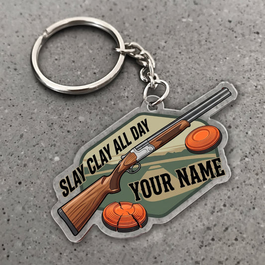Maxcorners Clay Shooting Slay Clay All Day Shotgun And Clay Target Customized Name 3D Keychain And Ornament
