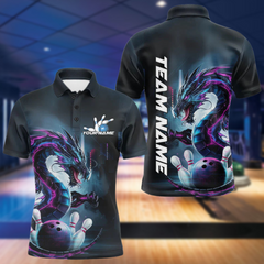 Maxcorners Custom Futuristic Style Dragon Bowling Polo Shirts For Men, Dragon Bowling Outfits LM193