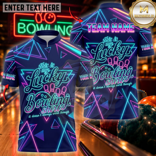 Maxcorners Bowling Cyberpunk Synthwave Lucky Bowler Slogan Shirt Customized Name, Team Name 3D Shirts