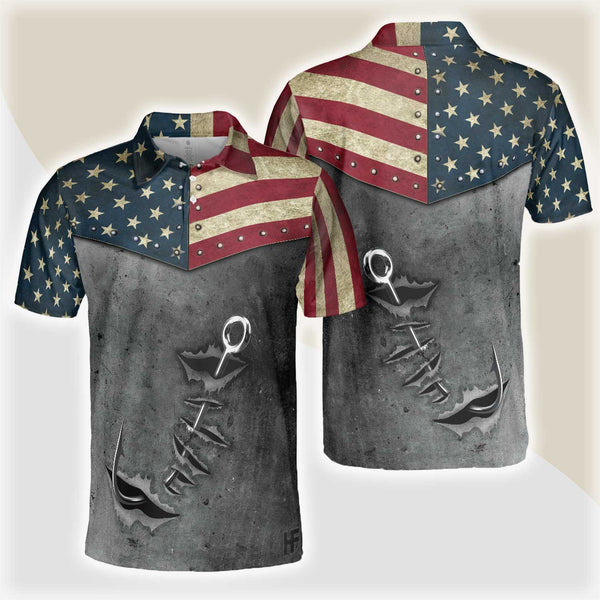 Maxcorners American Flag Fishing Men 3D Polo