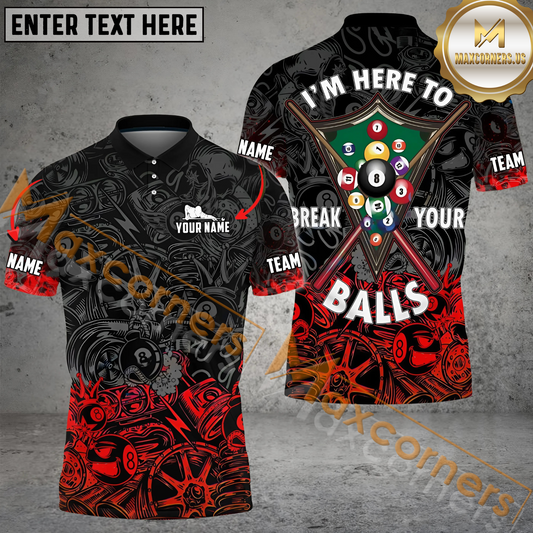 Maxcorners Billiard Ball 8 Mechanic Skull Multicolor Options Personalized Name, Team Name 3D Polo Shirt (4 Colors)