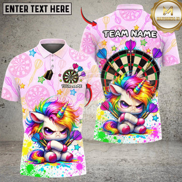 Maxcorners Darts Cute Rainbow Unicorn Dartboard Personalized Name 3D Unisex Shirt