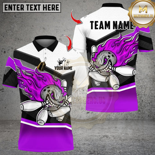 Maxcorners Flaming Angry Bowling Design Multicolor Customized Name, Team Name 3D Shirts