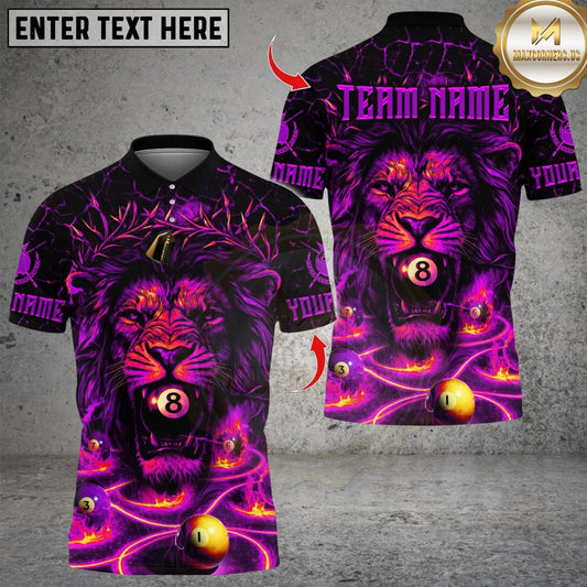 Maxcorners Lion Face 8 Billiards Design Multicolor Customized Name, Team Name 3D Shirt