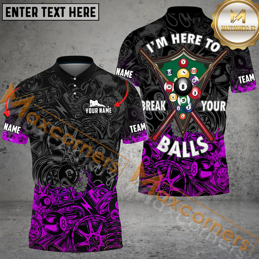 Maxcorners Billiard Ball 8 Mechanic Skull Multicolor Options Personalized Name, Team Name 3D Polo Shirt (4 Colors)