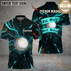 Maxcorners Electric Golf Repeat Funny Golf Polo Shirt, Customized Name & Team Name 3D Shirts (4 Colors)