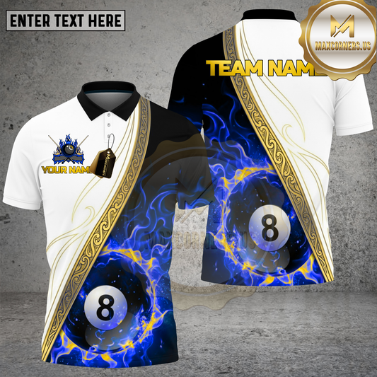 Maxcorners Billiards Shirt White Black Fire 8 Ball Elegant Multicolor Options Personalized Name, Team Name 3D Shirt (4 Colors)