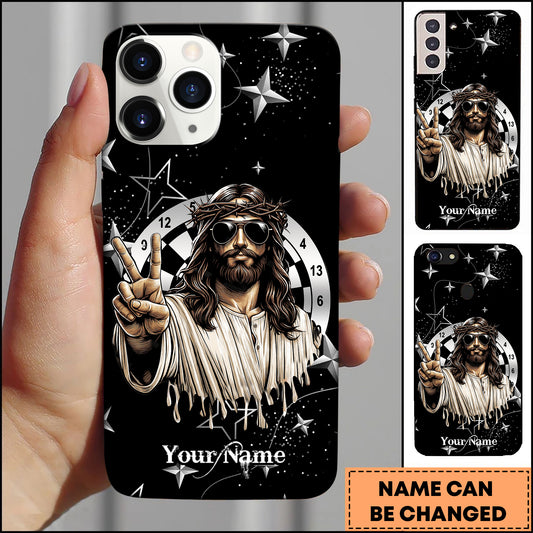 Maxcorners Jesus Peace Sign Dartboard Starry Black Personalized Name 3D Phone Case