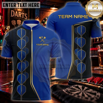 Maxcorners Darts Royal Blue Gold Geometric Dartboard Personalized Name 3D Unisex Shirt