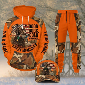 Maxcorners Duck Hunting Good Dogs Cold Mornings Great Memories Orange Personalized 3D Shirts