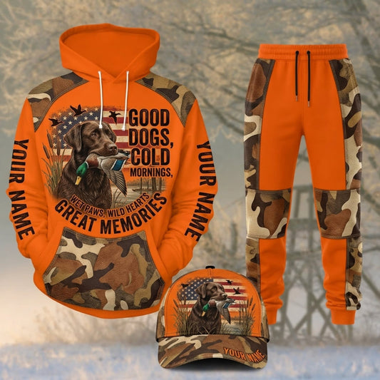 Maxcorners Duck Hunting Good Dogs Cold Mornings Great Memories Orange Personalized 3D Shirts