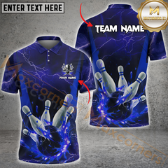 Maxcorners Gear With Skull Thunder Lightning Bowling Jersey Multicolor Option Customized Name, Team Name 3D Polo Shirt