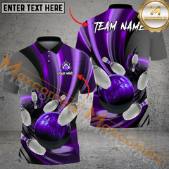 Maxcorners Ball And Pins Glass Way Bowling Jersey Multicolor Option Customized Name, Team Name 3D Polo Shirt