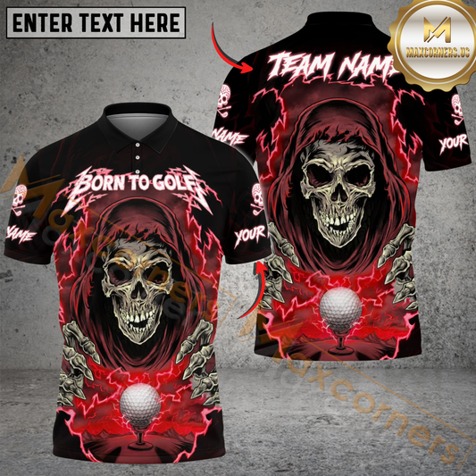 Maxcorners Born to Golf Reaper Polo Shirt, Customized Name & Team Name 3D Shirts (4 Colors)