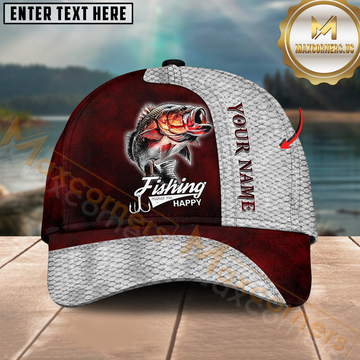 Maxcorners Largemouth Bass Fishing Red Scale Pattern Design Personalized Name 3D Cap