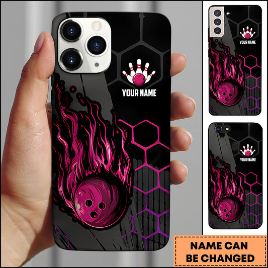 Maxcorners Bowling Flame Hexagon Ball Multicolor Personalized Name 3D Phone Case