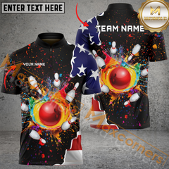 Maxcorners Colorful Paint Flag Bowling Jersey Personalized Name, Team Name 3D Shirt