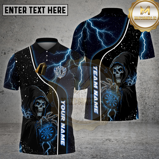 Maxcorners Dart Blue Lightning Grim Reaper Dartboard Multicolor Options Personalized Name, Team Name 3D Shirt (4 Colors)