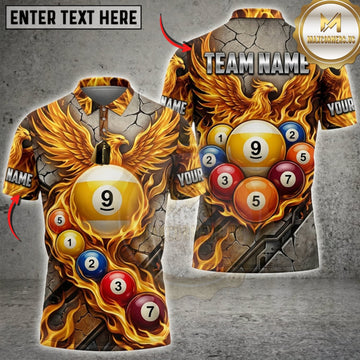 Maxcorners Billiards Flaming Pool Balls And Golden Phoenix Personalized Name 3D Unisex Shirt
