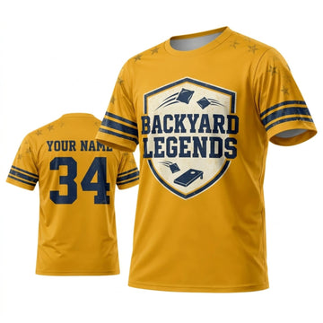 Maxcorners Cornhole Backyard Legends Yellow Blue Shield Personalized Name 3D Unisex Shirt
