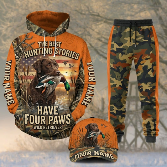 Maxcorners Duck Hunting Best Hunting Stories Four Paws Orange Camo Personalized 3D Shirts