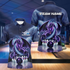 Maxcorners Custom Blue Thunder Lightning Purple Dragon Bowling Team Men Polo Shirts, Bowlers Outfit LM193