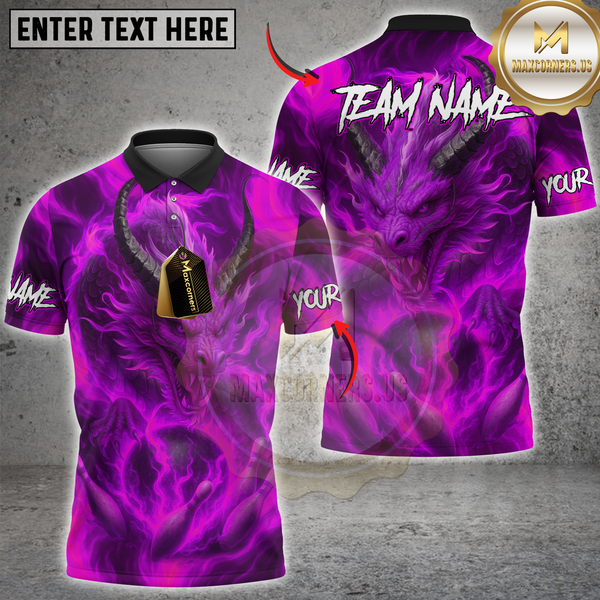 Maxcorners Bowling Inferno Dragon Multicolor Customized Name, Team Name 3D Shirts