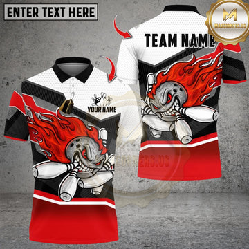 Maxcorners Flaming Angry Bowling Design Multicolor Customized Name, Team Name 3D Shirts