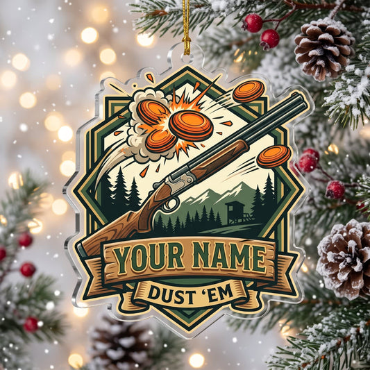 Maxcorners Clay Shooting Dust Em Shotgun And Clay Targets Badge Customized Name 3D Keychain And Ornament