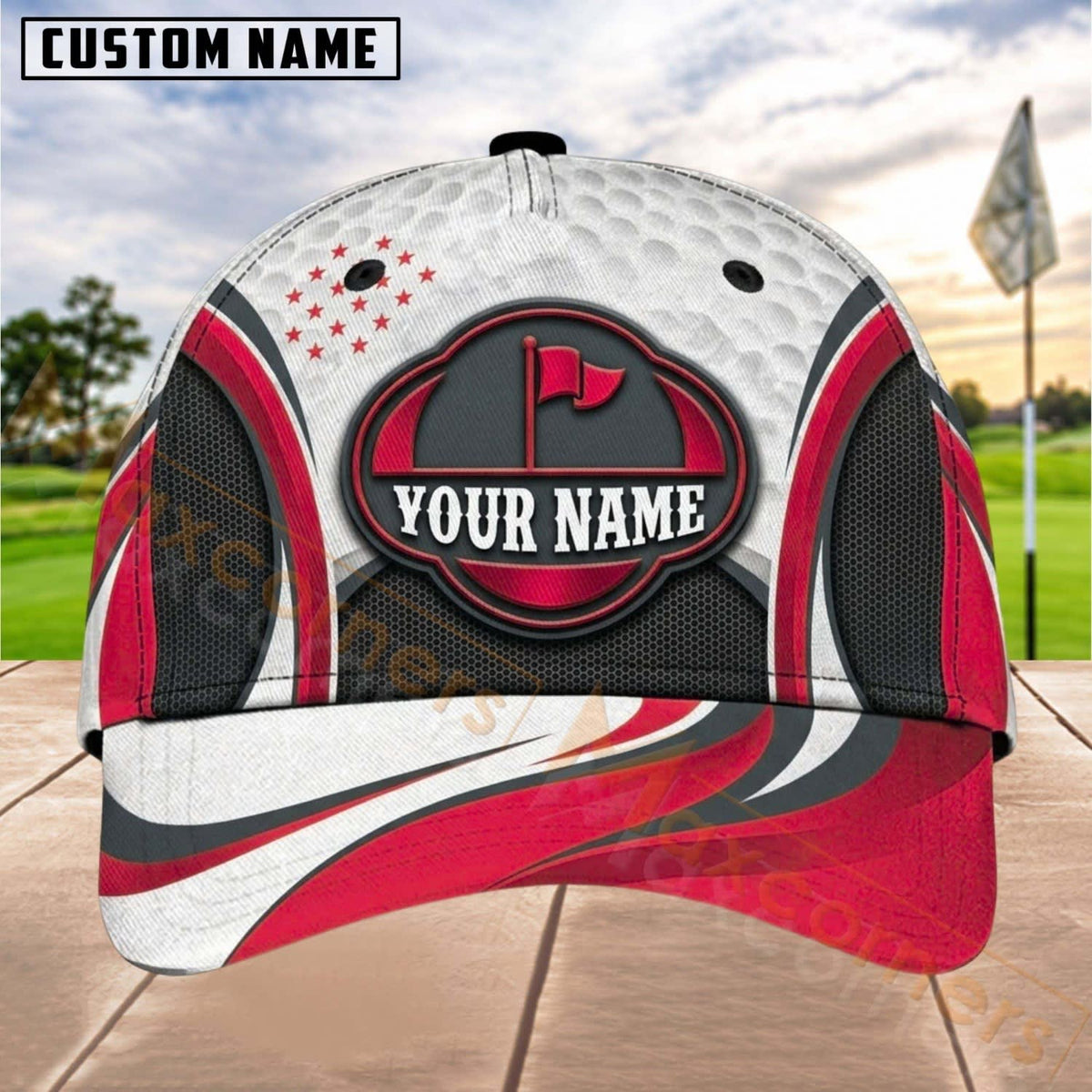 Maxcorners Golf Flag Badge Dynamic Wave Personalized Name 3D Cap (7 Colors)