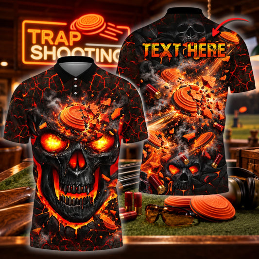 ( 4 Colors ) Maxcorners Trap Clay Shooting Flaming Skull & Explosive Flying Clay Targets Multicolor Customized Name, Team Name 3D Shirts